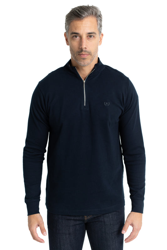 Blusa Malha Suedine Manga Longa Gola Alta - Marinho