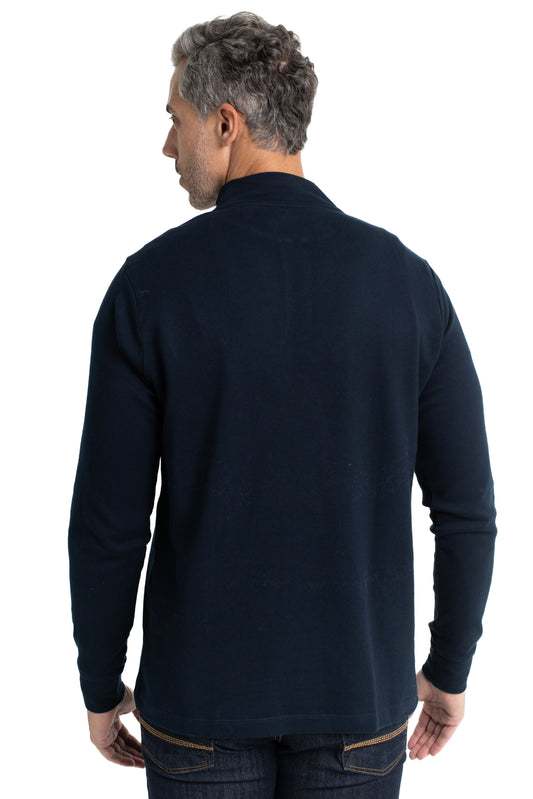 Blusa Malha Suedine Manga Longa Gola Alta - Marinho