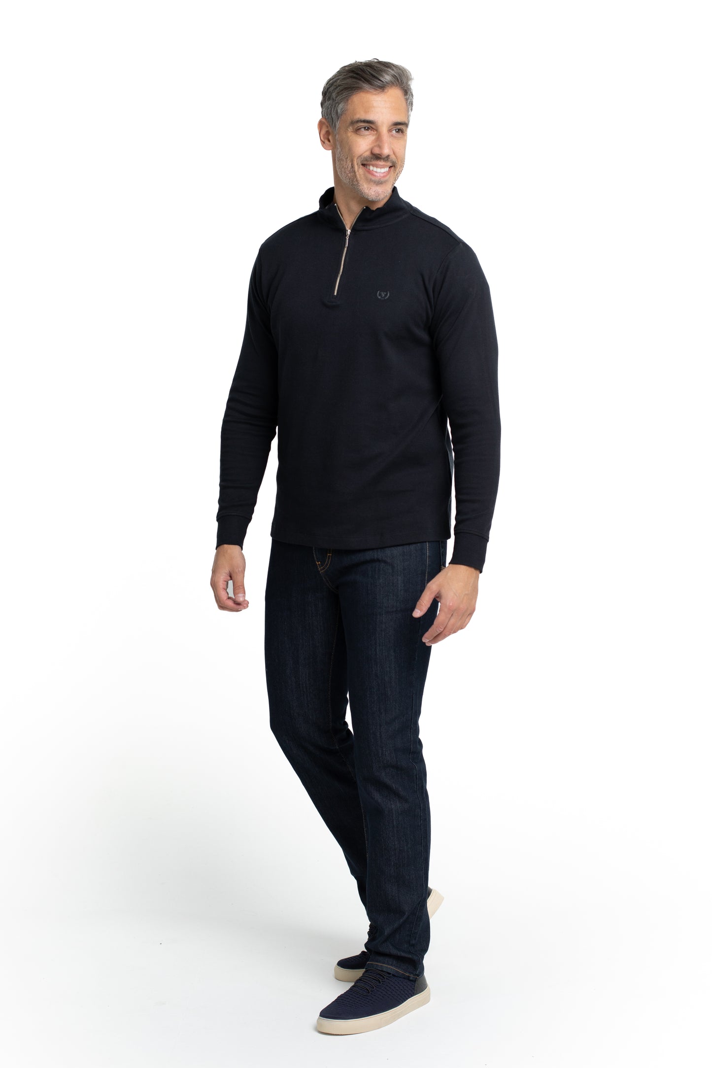 Blusa Malha Suedine Manga Longa Gola Alta - Preto
