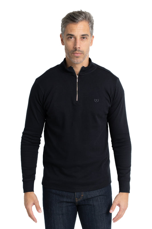 Blusa Malha Suedine Manga Longa Gola Alta - Preto