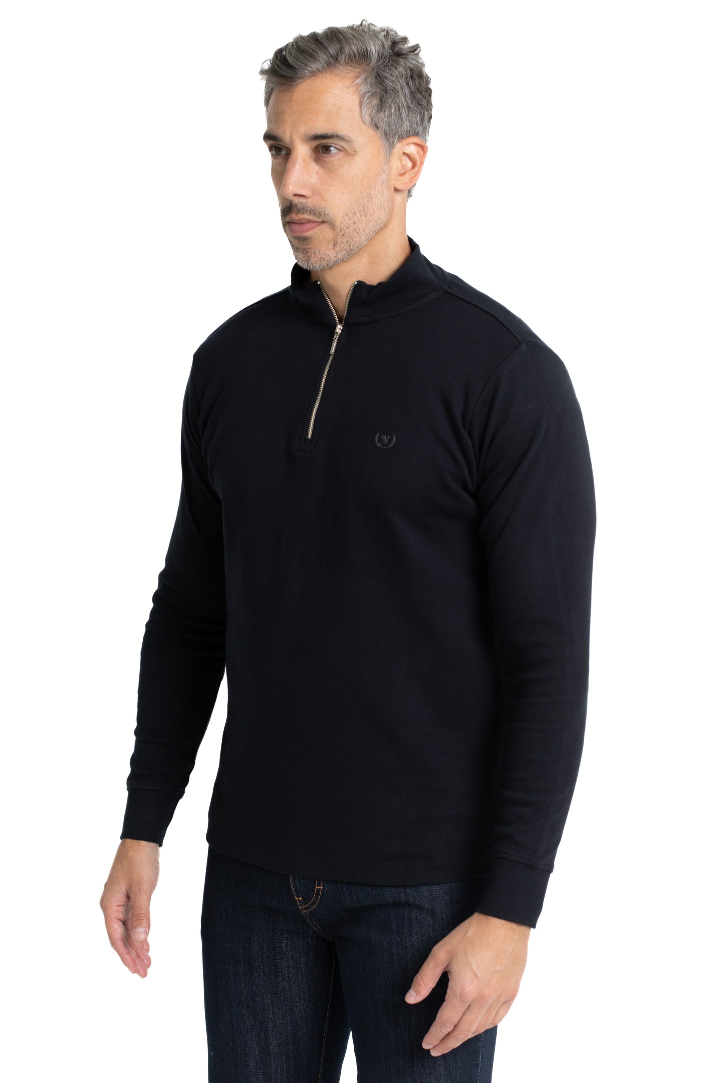Blusa Malha Suedine Manga Longa Gola Alta - Preto