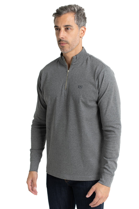 Blusa Malha Suedine Manga Longa Gola Alta - Mescla Grafite