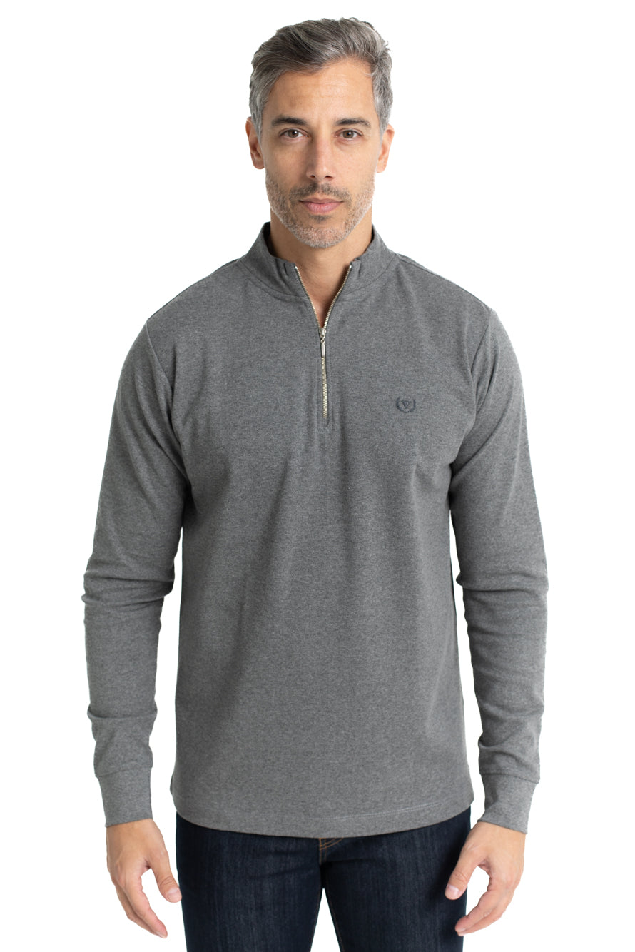 Blusa Malha Suedine Manga Longa Gola Alta - Mescla Grafite
