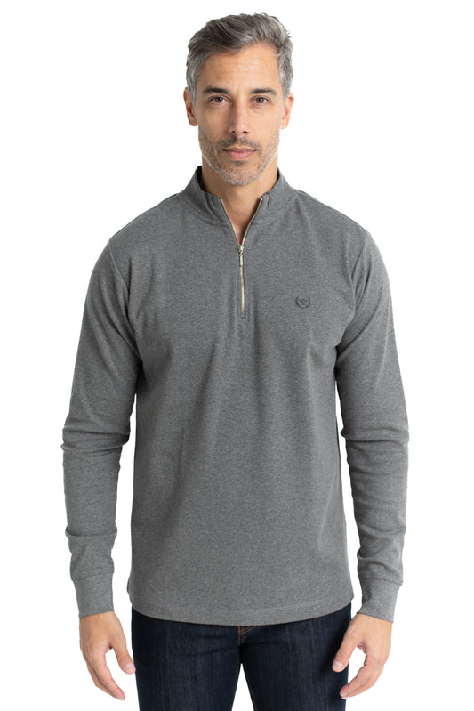 Blusa Malha Suedine Manga Longa Gola Alta - Mescla Grafite