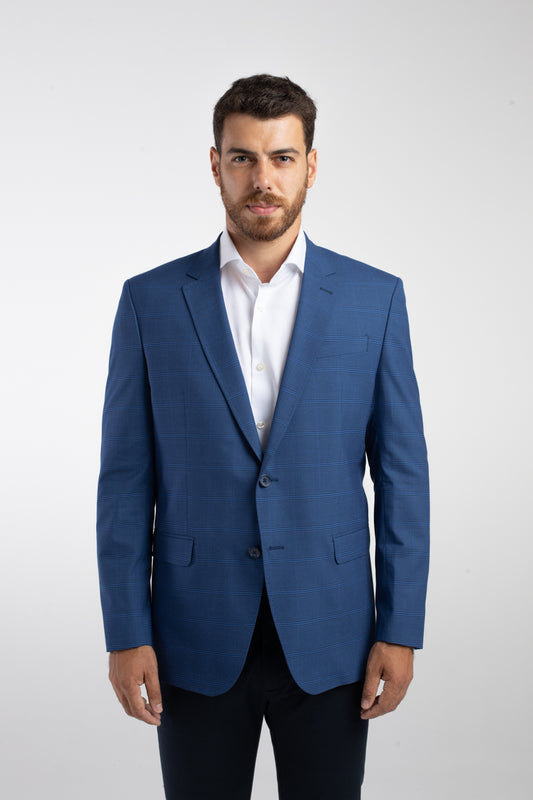 Paletó 2 Botões Slim Xadrez New Portland - Azul.