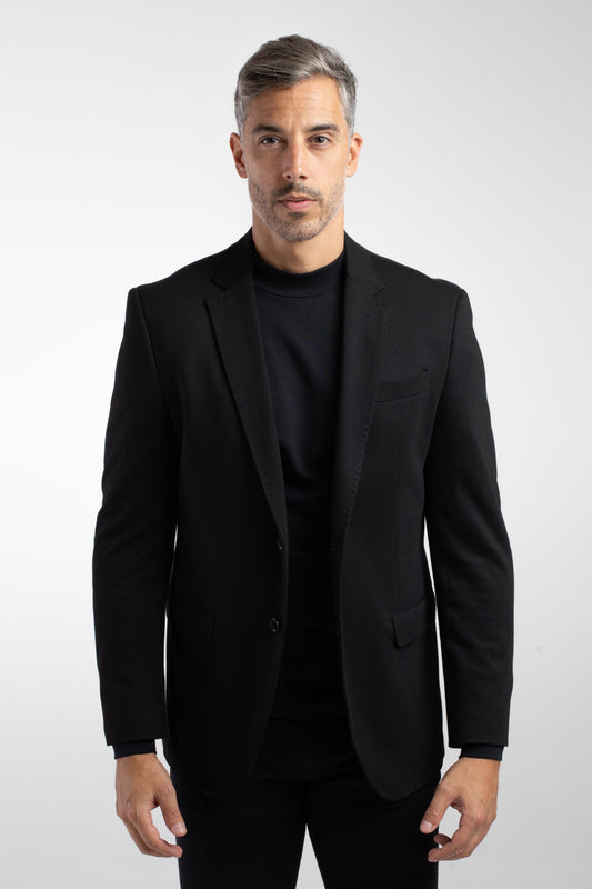 Paletó 2 Botões De Malha Sem Forro Bolsos Embutidos - Preto