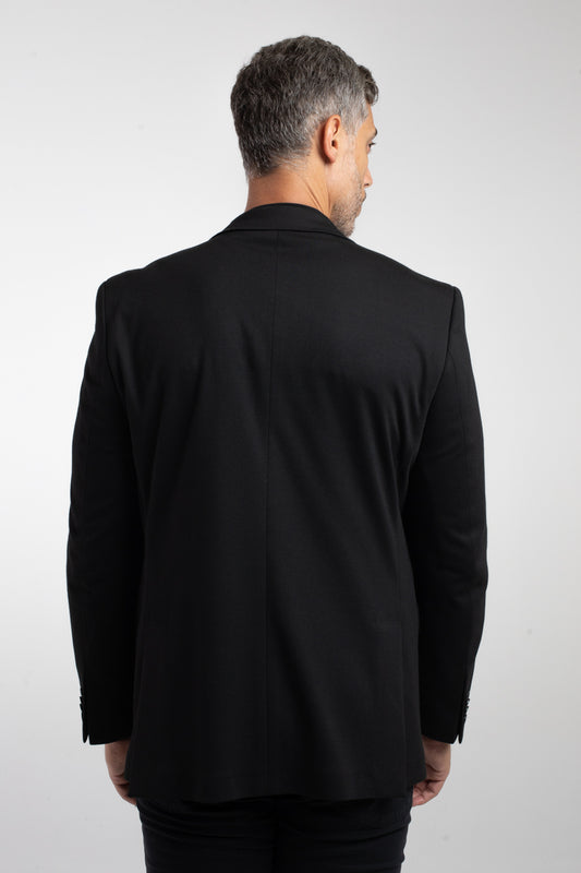 Paletó 2 Botões De Malha Sem Forro Bolsos Embutidos - Preto