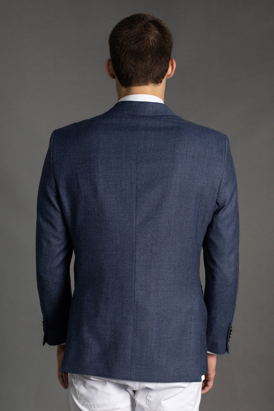 Paletó Linho Sem Forro Slim Bolso Embutido - Azul.