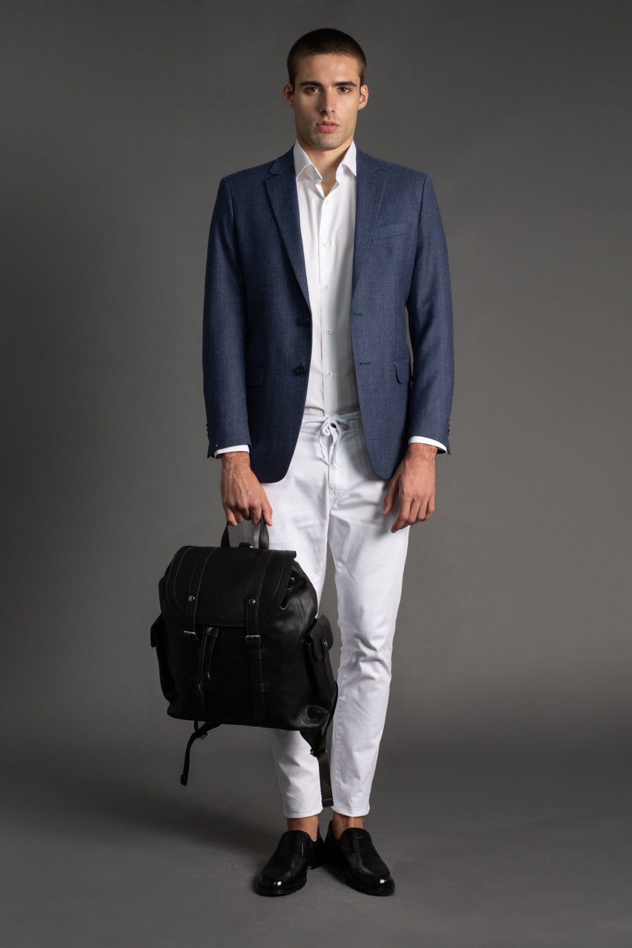 Paletó Linho Sem Forro Slim Bolso Embutido - Azul.