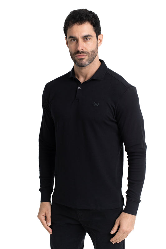 Polo Manga Longa Suedine E Gola - Preto