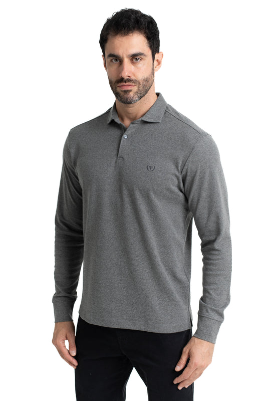 Polo Manga Longa Suedine E Gola - Mescla Grafite