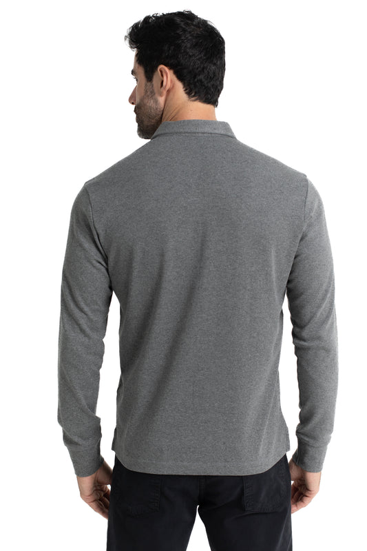 Polo Manga Longa Suedine E Gola - Mescla Grafite
