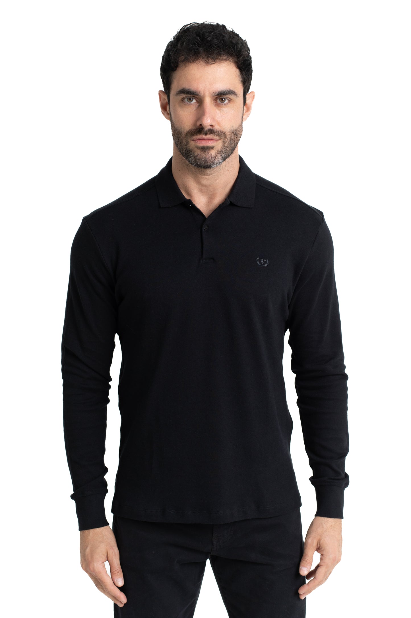 Polo Manga Longa Suedine - Preto