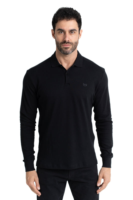 Polo Manga Longa Suedine - Preto