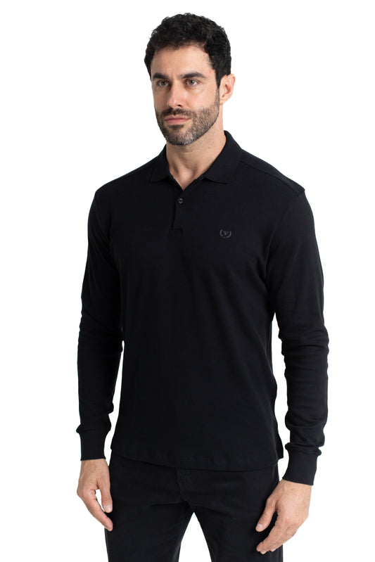 Polo Manga Longa Suedine - Preto