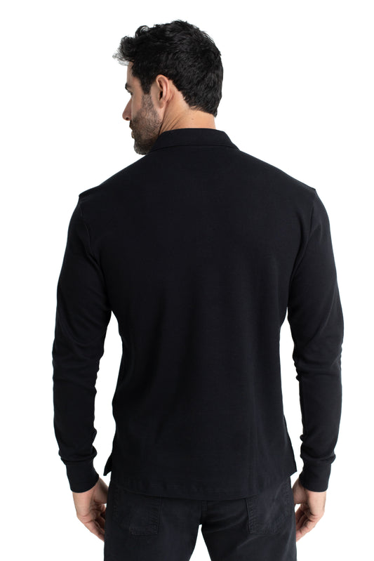 Polo Manga Longa Suedine - Preto