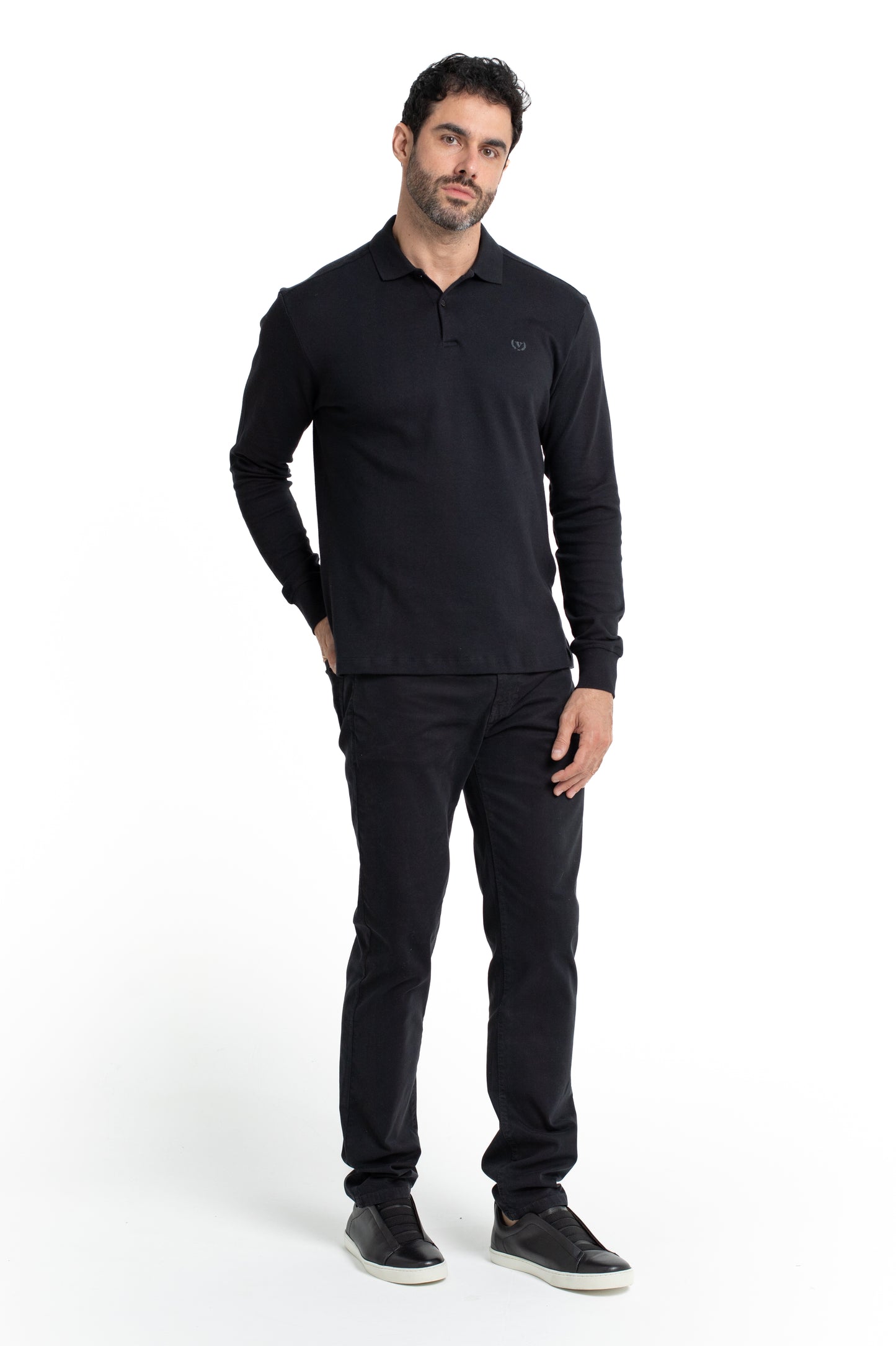 Polo Manga Longa Suedine - Preto