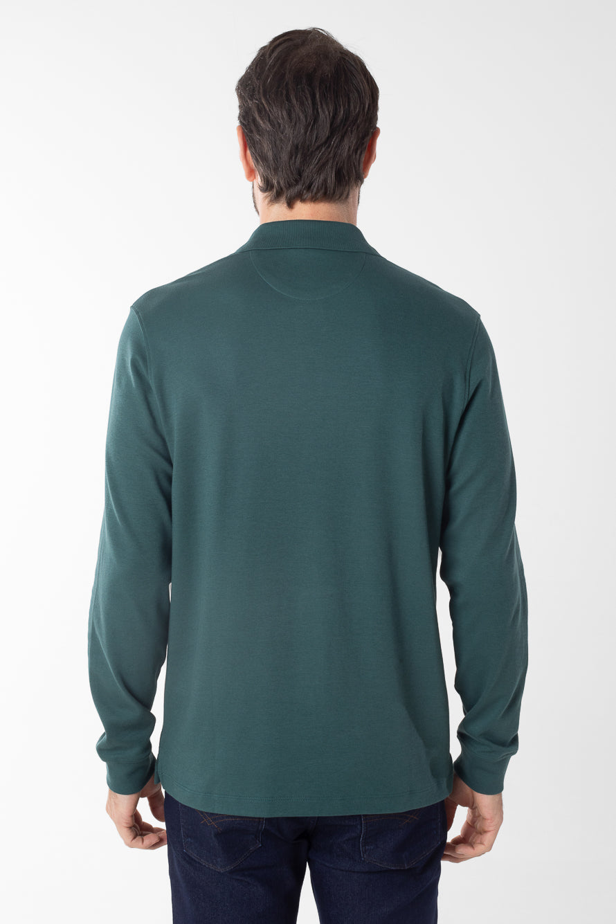 Polo Manga Longa Lisa com Stretch - Verde