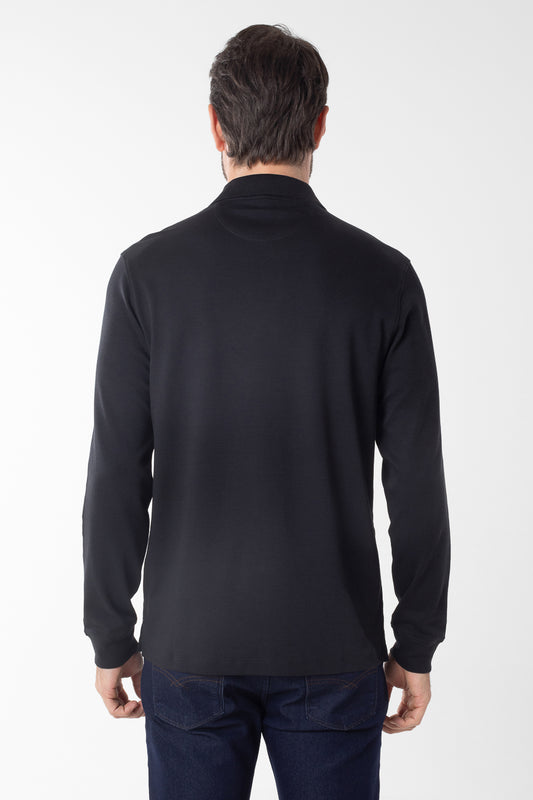 Polo Manga Longa Lisa com Stretch - Preto
