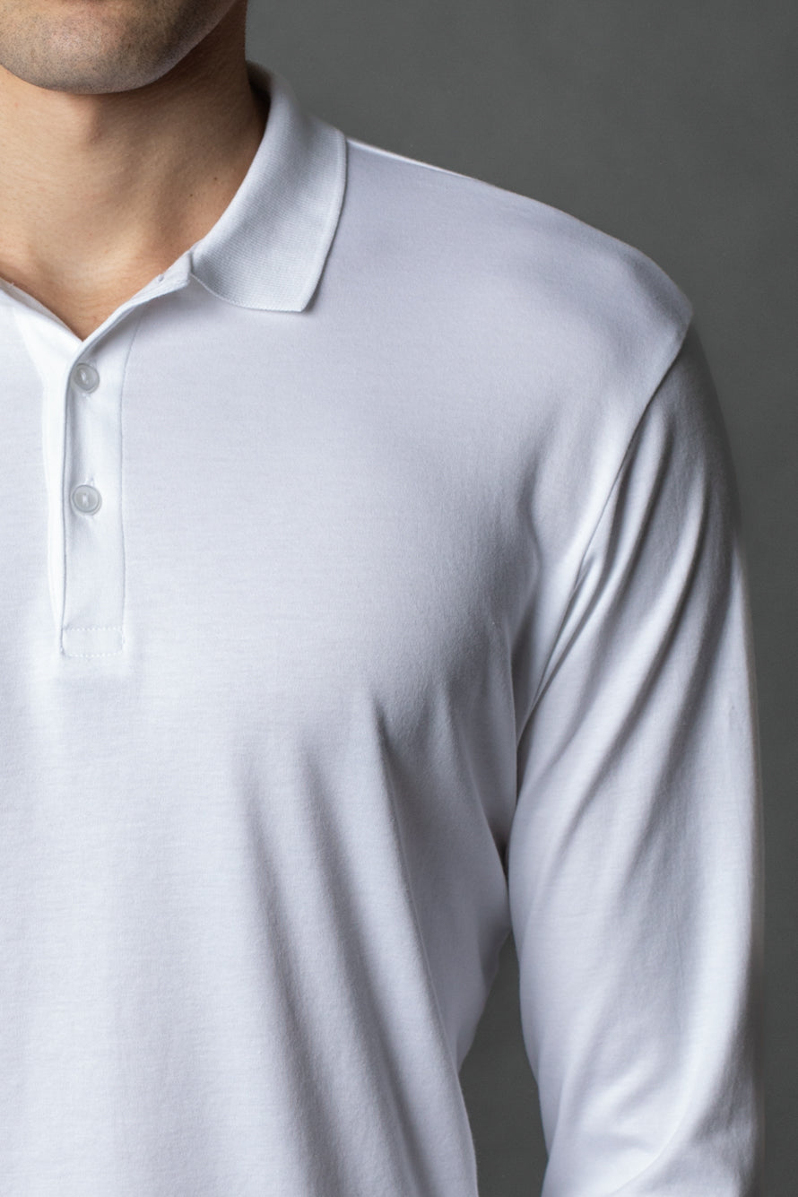 Polo Manga Longa Slim 3 Botoes Pima - Branco