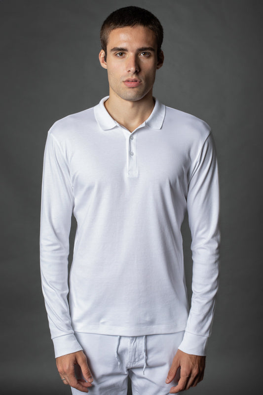 Polo Manga Longa Slim 3 Botoes Pima - Branco