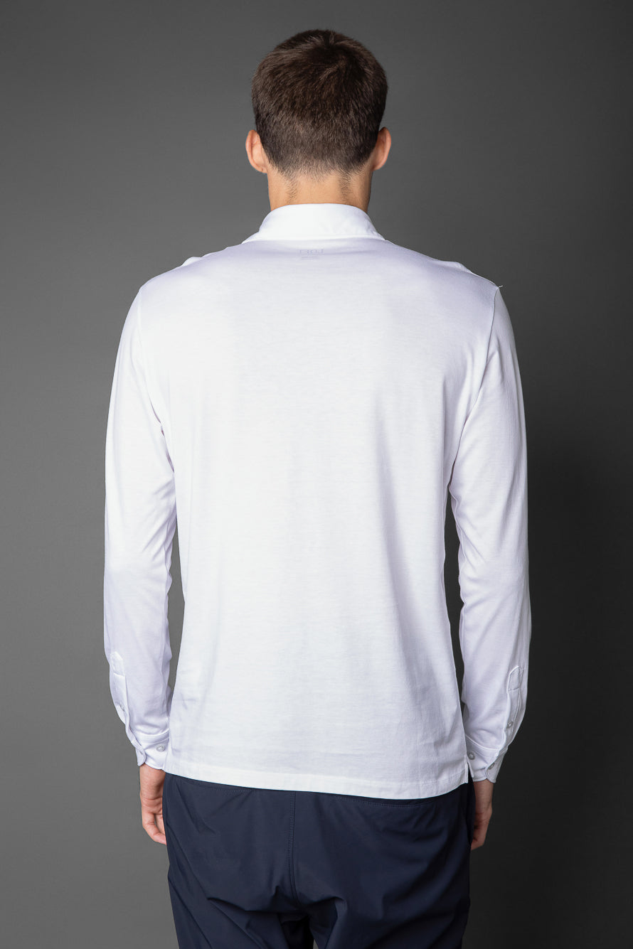 Polo Manga Longa Slim Pima 5 Botões Gola Camisa - Branco