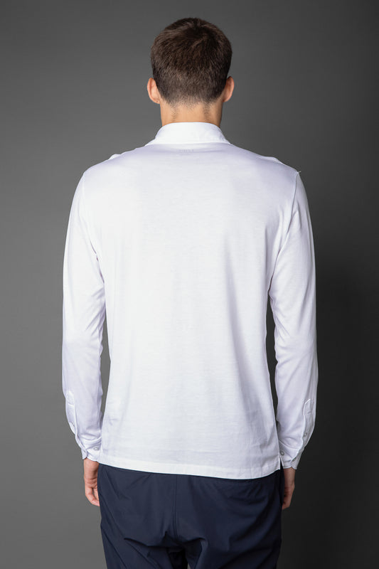 Polo Manga Longa Slim Pima 5 Botões Gola Camisa - Branco
