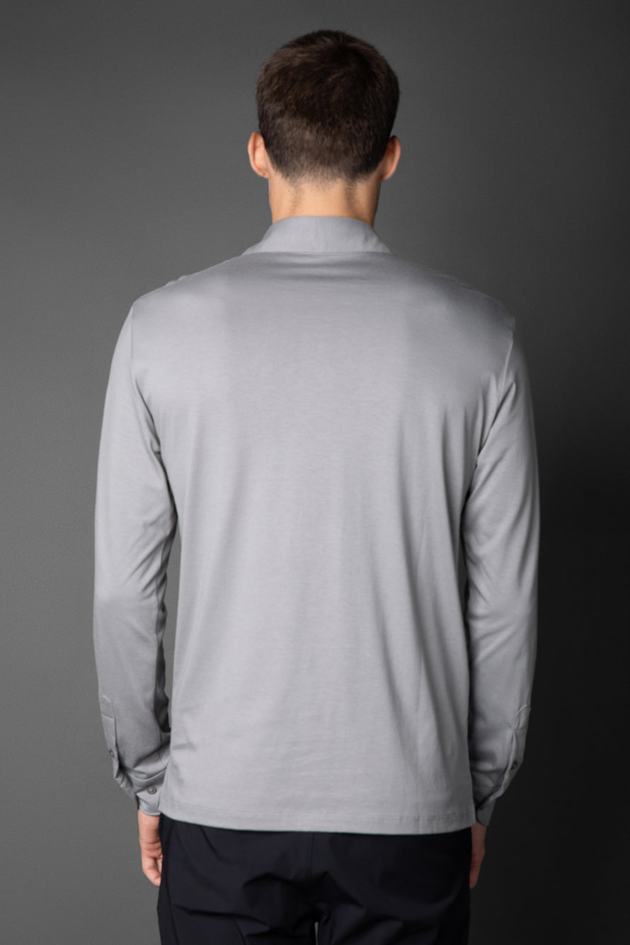 Polo Manga Longa Slim Pima 5 Botões Gola Camisa - Cinza