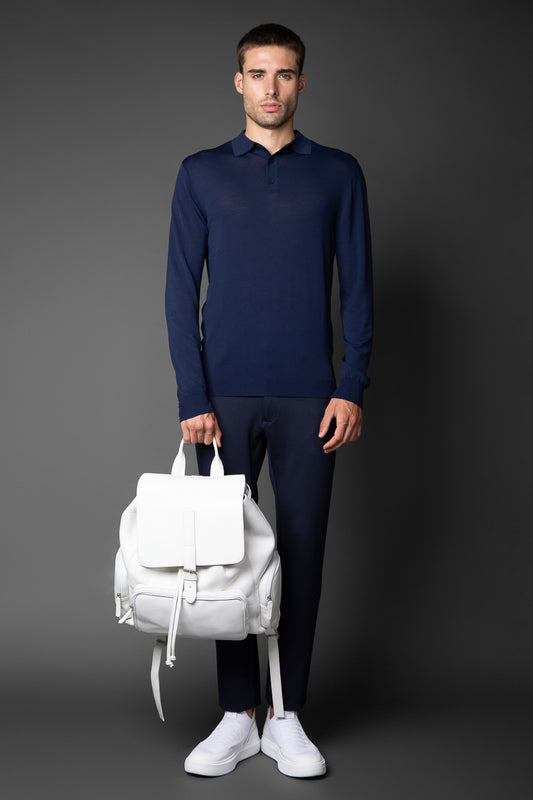 Polo Manga Longa Slim Retilínea 3 Botões - Marinho