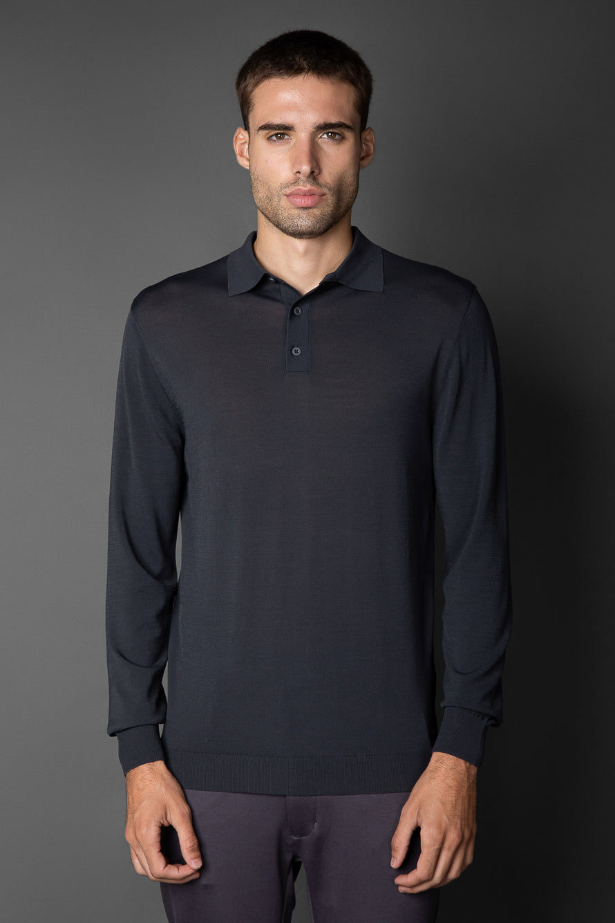 Polo Manga Longa Slim Retilínea 3 Botões - Chumbo