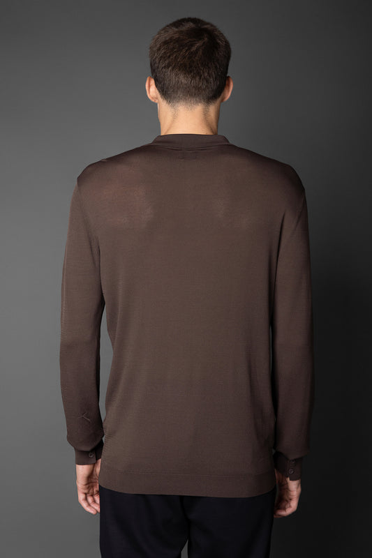 Polo Manga Longa Slim Retilínea 3 Botões - Marrom