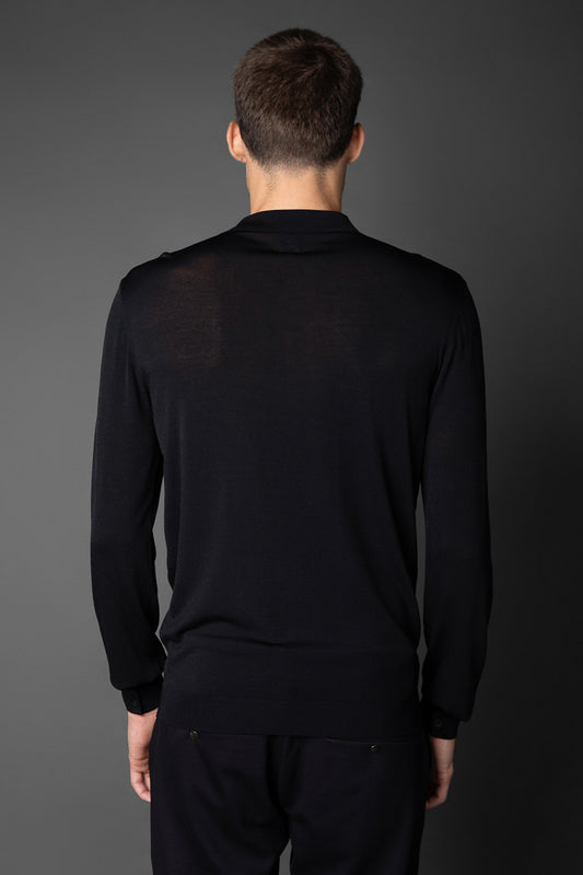 Polo Manga Longa Slim Retilínea 3 Botões - Preto