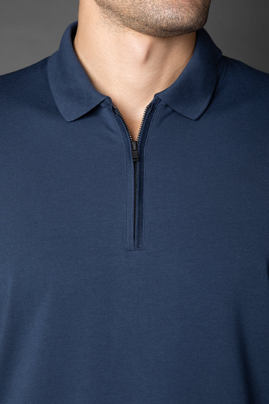 Polo Manga Longa Slim 1/2 Zíper Pima Tecnológica - Marinho