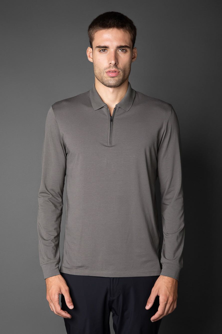 Polo Manga Longa Slim 1/2 Zíper Pima Tecnológica - Grafite