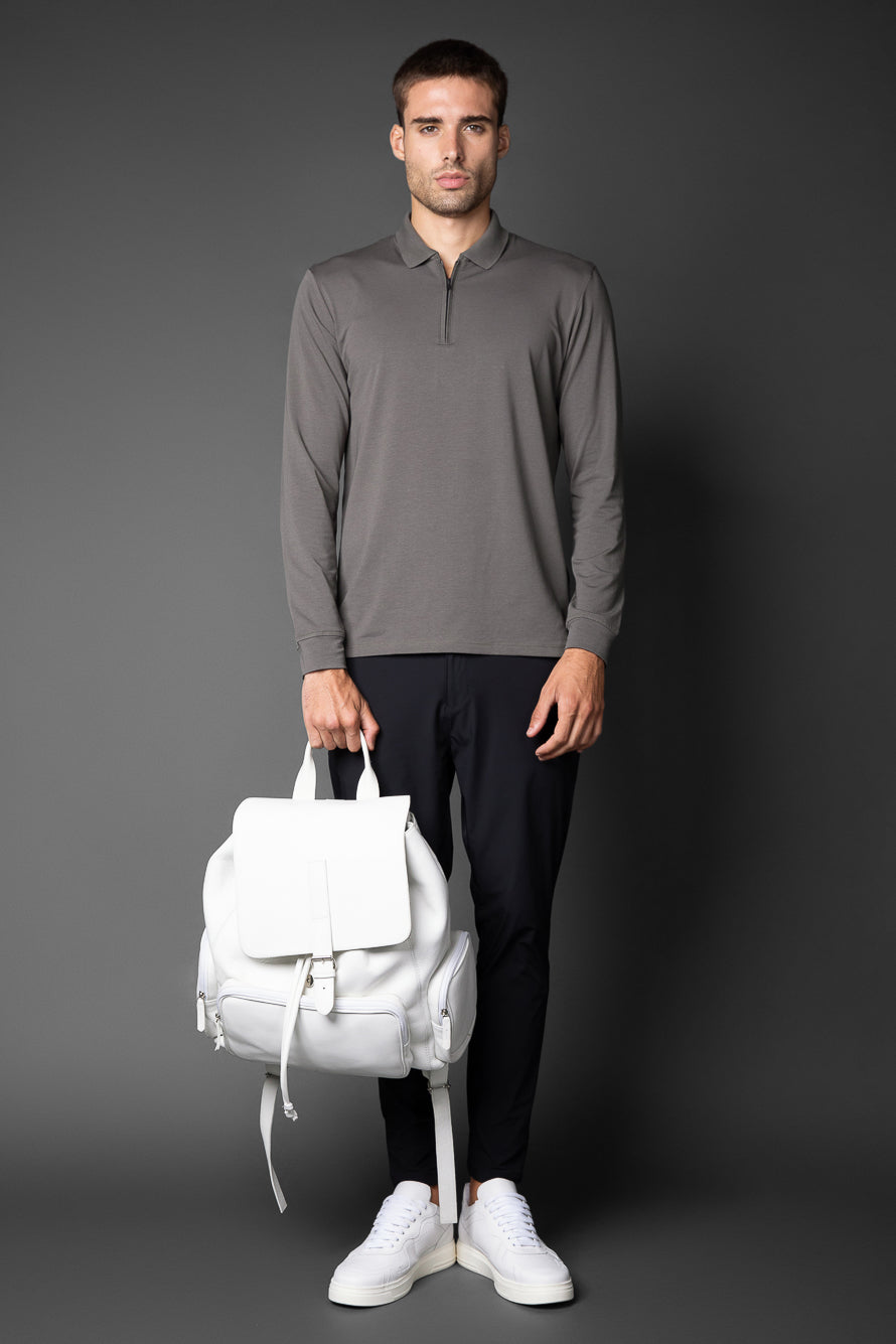Polo Manga Longa Slim 1/2 Zíper Pima Tecnológica - Grafite