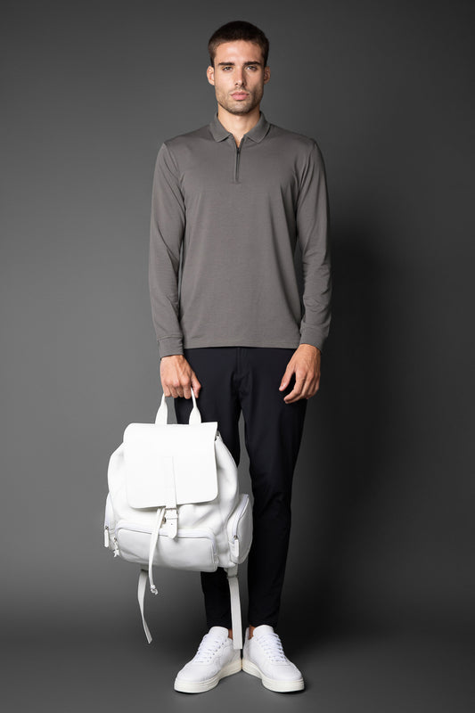 Polo Manga Longa Slim 1/2 Zíper Pima Tecnológica - Grafite