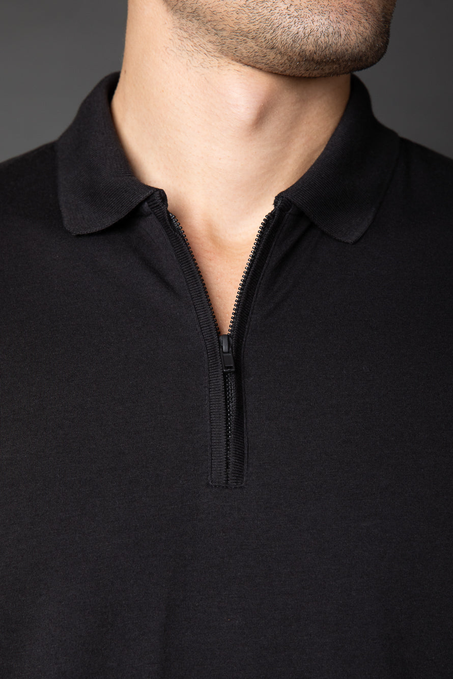 Polo Manga Longa Slim 1/2 Zíper Pima Tecnológica - Preto
