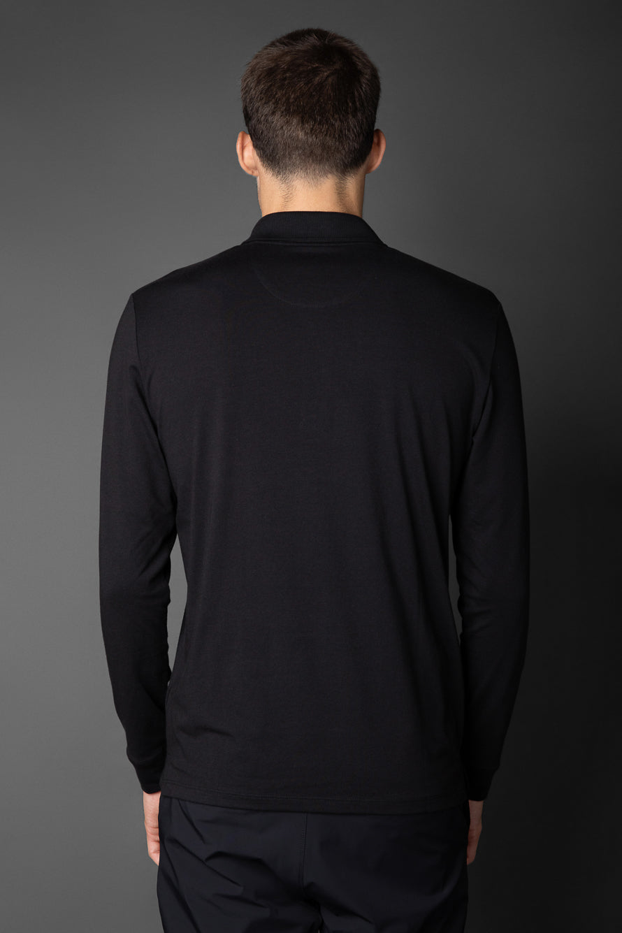 Polo Manga Longa Slim 1/2 Zíper Pima Tecnológica - Preto