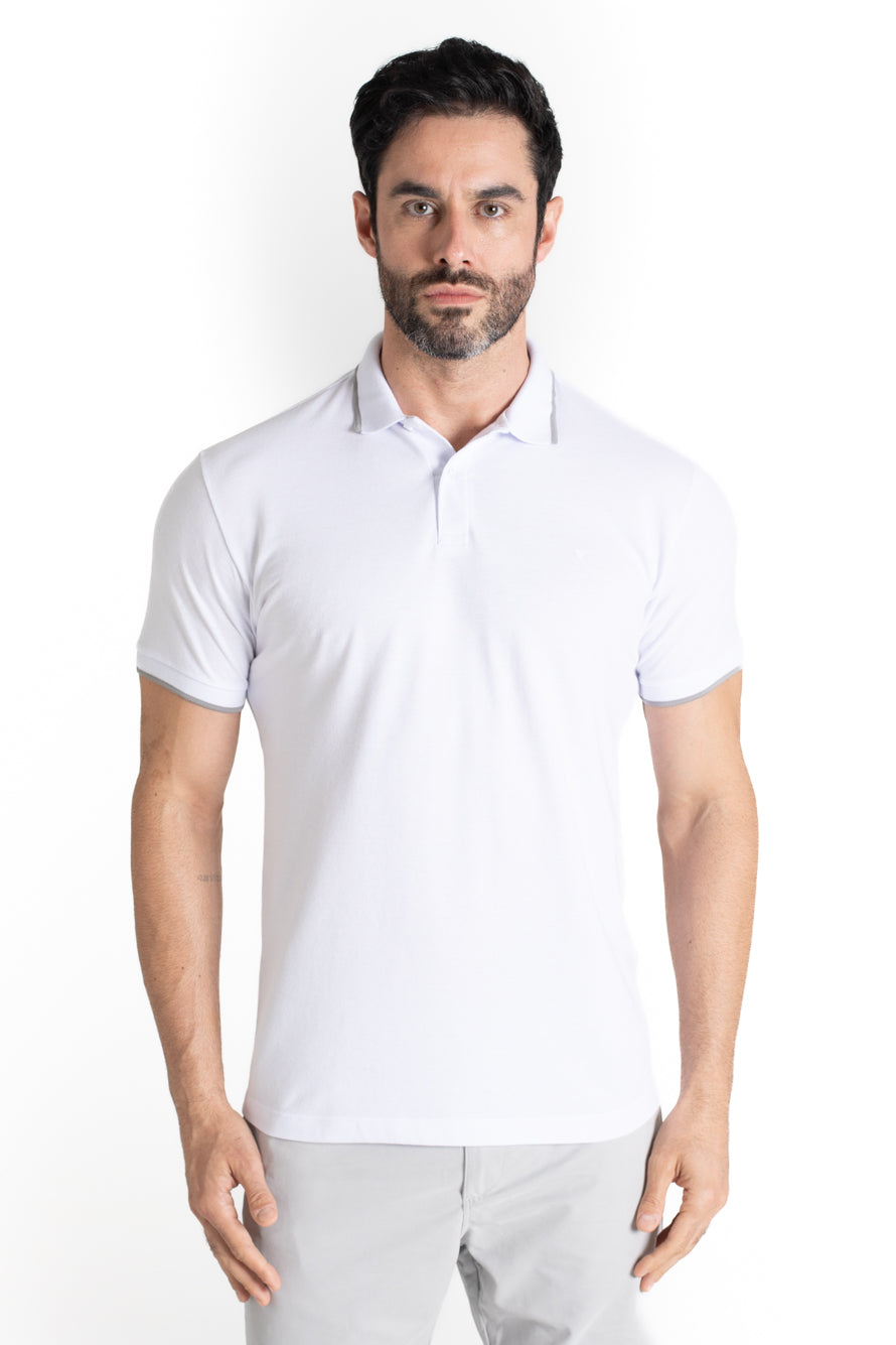 Polo Piquet Com Detalhe Gola - Branco