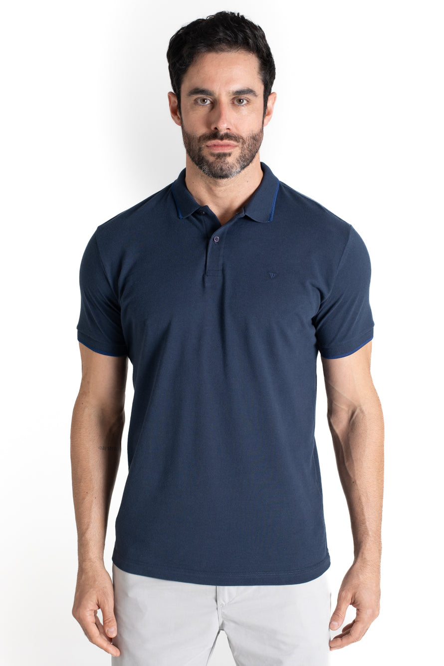 Polo Piquet Com Detalhe Gola - Marinho