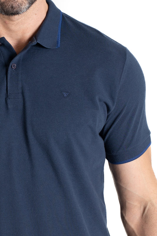 Polo Piquet Com Detalhe Gola - Marinho