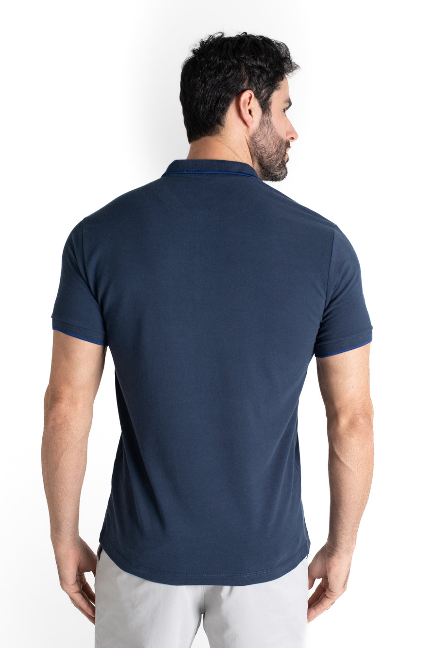 Polo Piquet Com Detalhe Gola - Marinho