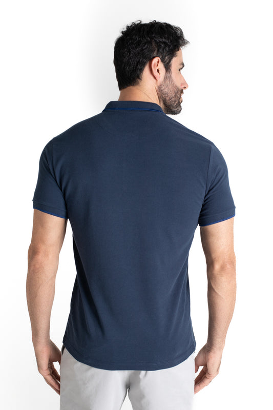 Polo Piquet Com Detalhe Gola - Marinho