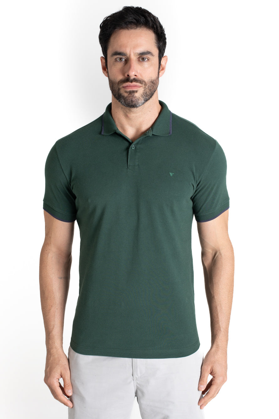 Polo Piquet Com Detalhe Gola - Verde Musgo
