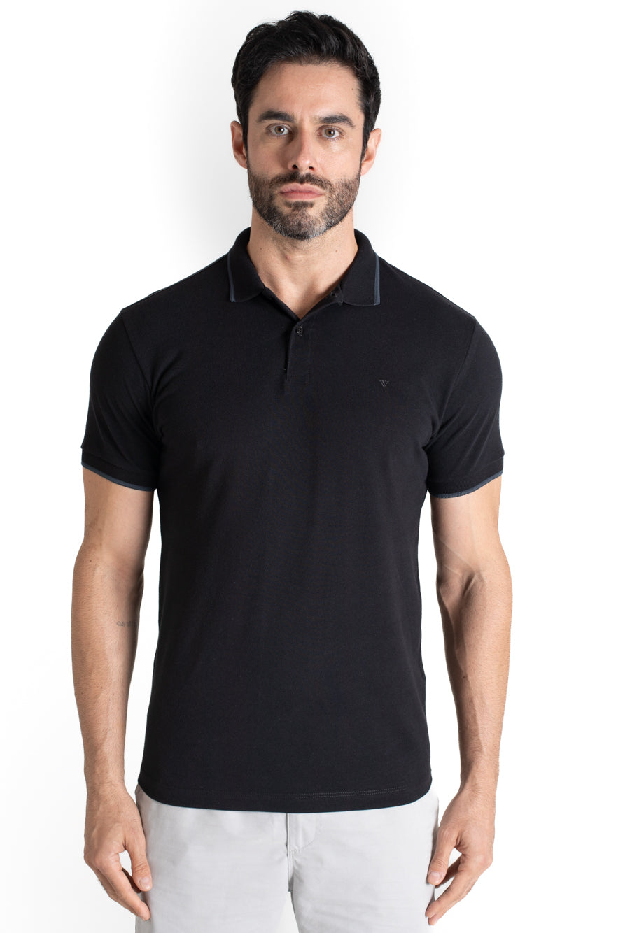 Polo Piquet Com Detalhe Gola - Preto
