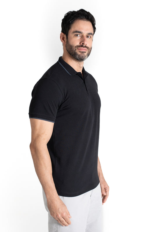 Polo Piquet Com Detalhe Gola - Preto