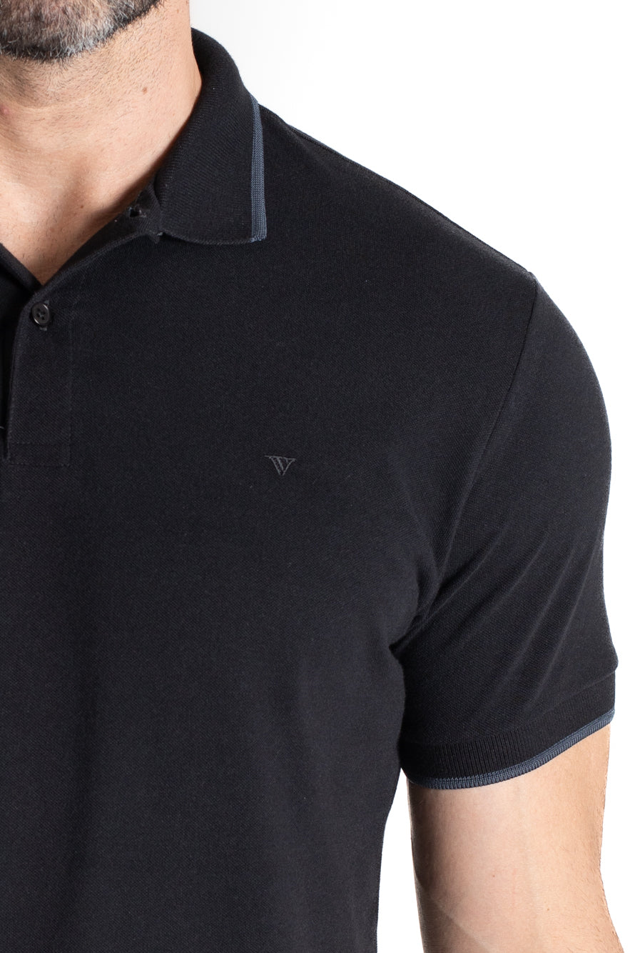 Polo Piquet Com Detalhe Gola - Preto