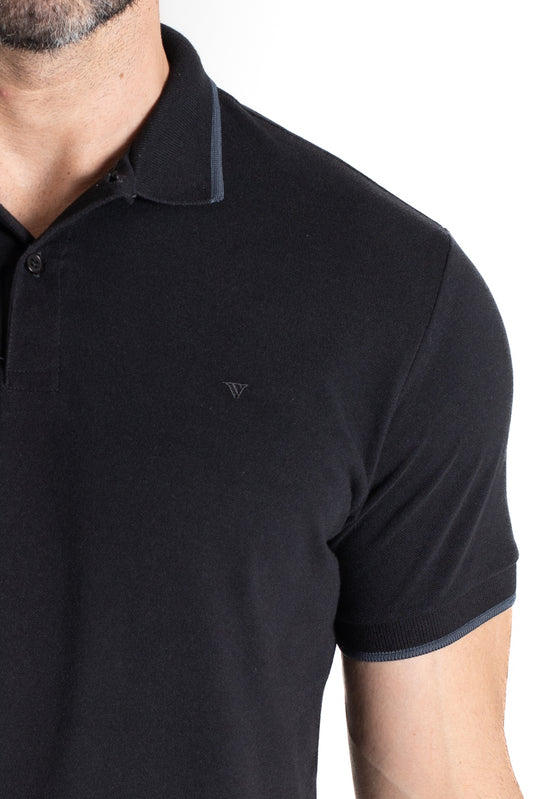 Polo Piquet Com Detalhe Gola - Preto