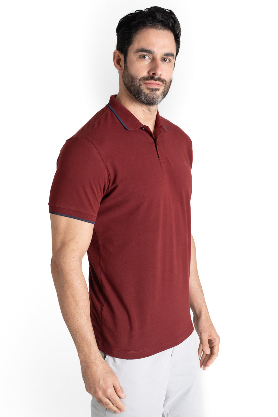Polo Piquet Com Detalhe Gola - Vinho