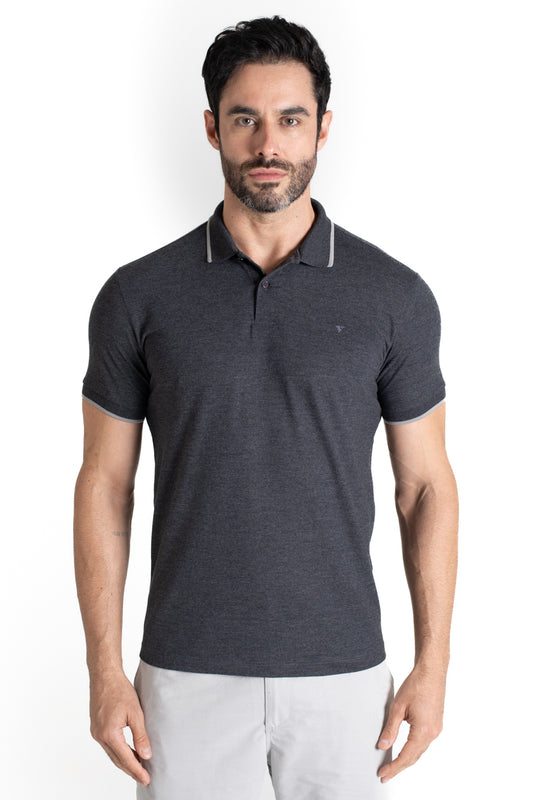 Polo Piquet Com Detalhe Gola - Mescla Grafite